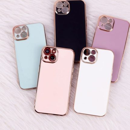 قاب گوشی iPhone 13 آیفون ژله ای مای کیس Gold Line دور طلایی با محافظ لنز