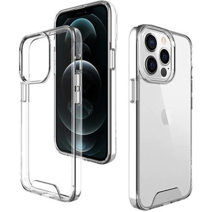 قاب کریستالی پشت طلقی دکمه فلزی با محافظ لنز Space iPhone 13 Pro Max